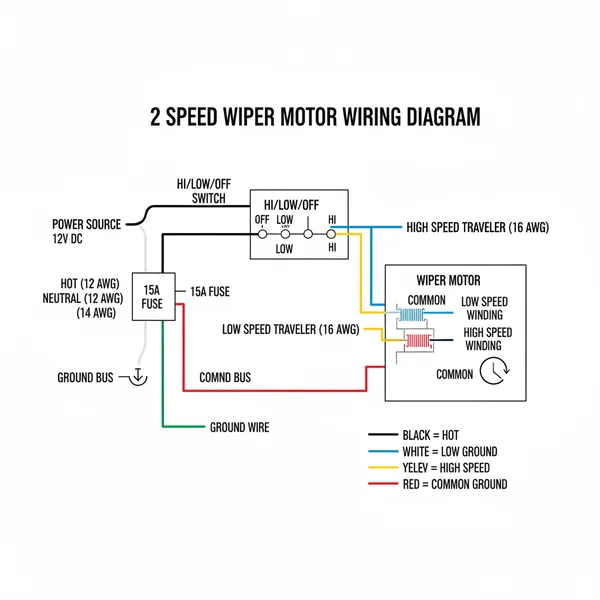 2 speed wiper motor wiring diagram diagram with labeled components and explanations