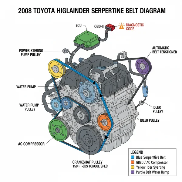 2008 toyota highlander serpentine belt diagram diagram with labeled components and explanations