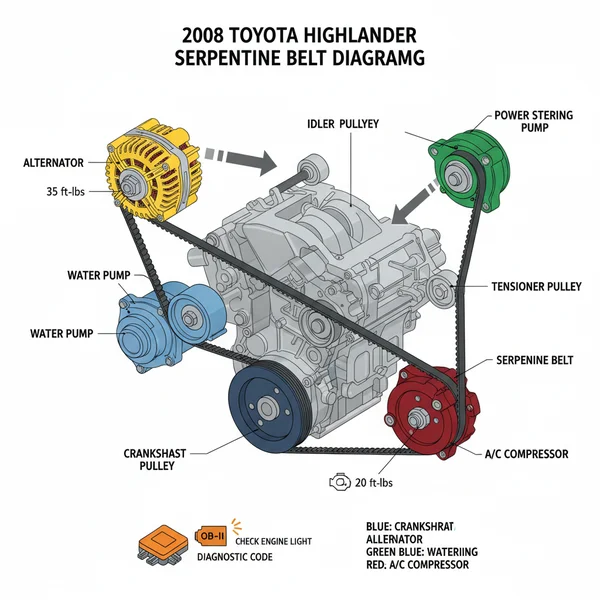 2008 toyota highlander serpentine belt diagram diagram with labeled components and explanations