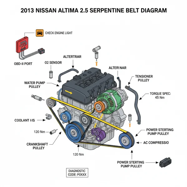 2013 nissan altima 2.5 serpentine belt diagram diagram with labeled components and explanations
