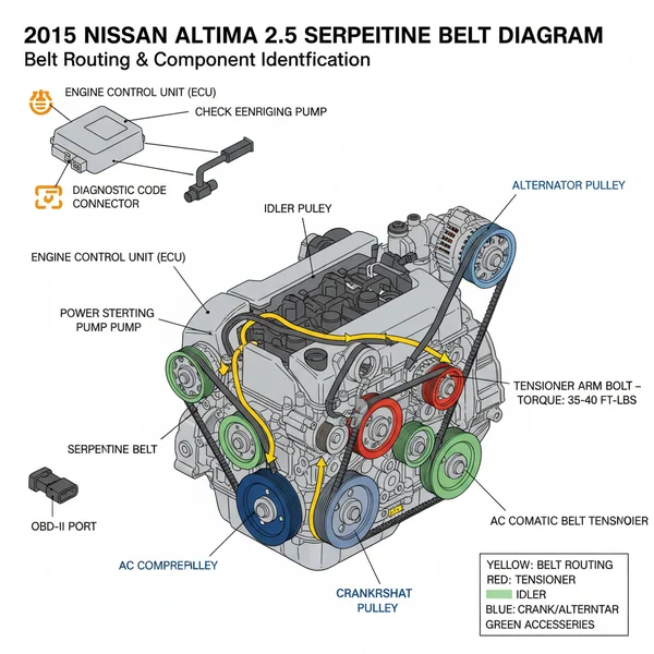 2015 nissan altima 2.5 serpentine belt diagram diagram with labeled components and explanations