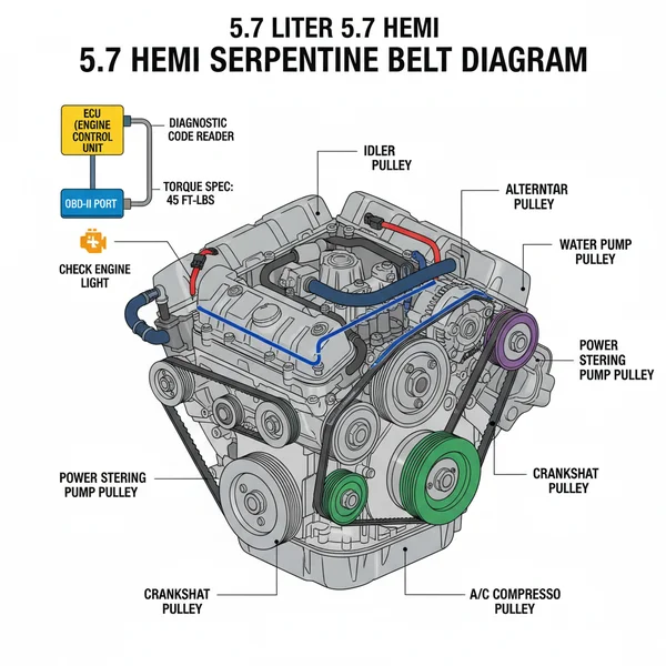 5.7 liter 5.7 hemi serpentine belt diagram diagram with labeled components and explanations