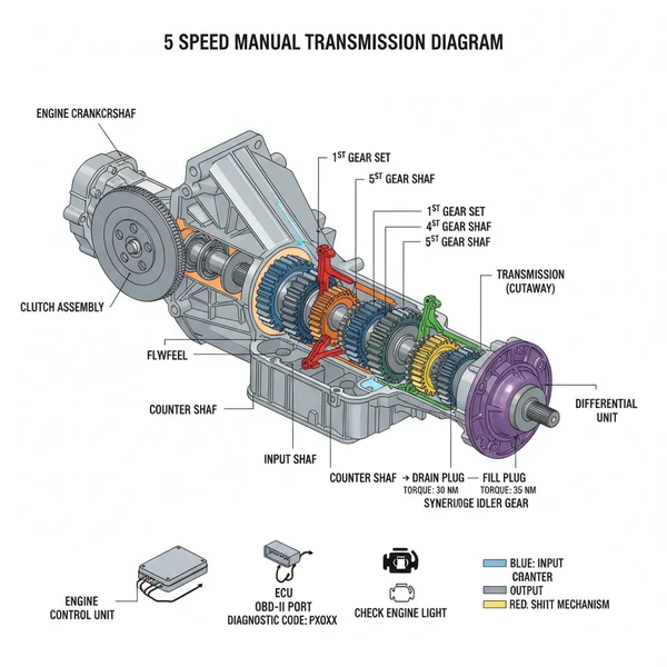 5 speed manual transmission diagram diagram with labeled components and explanations