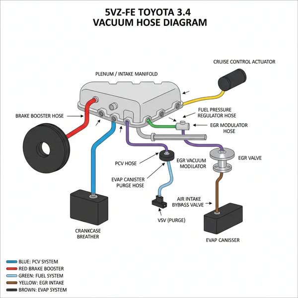 5vz fe toyota 3.4 vacuum hose diagram diagram with labeled components and explanations