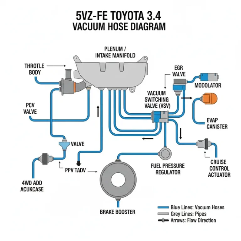 5vz fe toyota 3.4 vacuum hose diagram diagram with labeled components and explanations