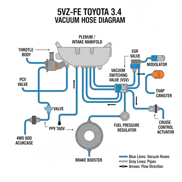 5vz fe toyota 3.4 vacuum hose diagram diagram with labeled components and explanations