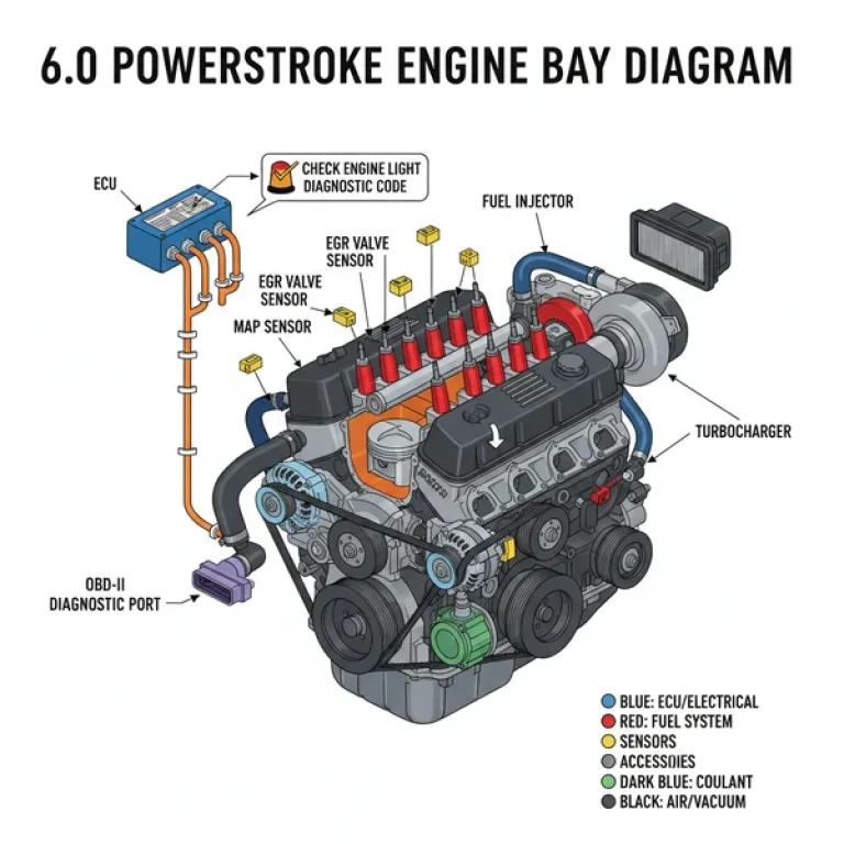 6.0 powerstroke engine bay diagram diagram with labeled components and explanations