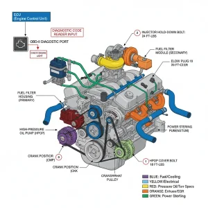 6.0 powerstroke engine bay diagram diagram with labeled components and explanations