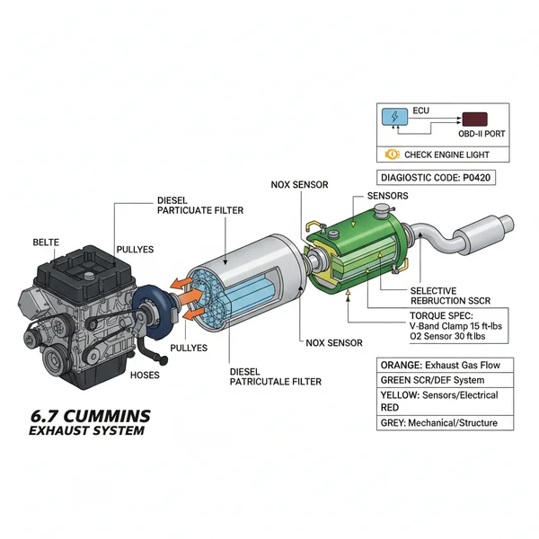 6.7 cummins exhaust system diagram diagram with labeled components and explanations
