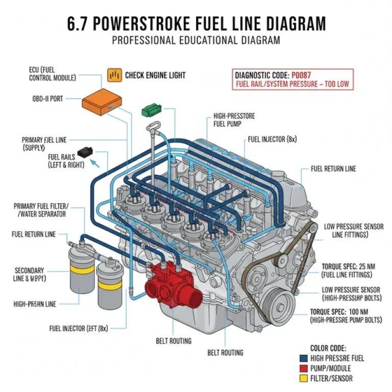 6.7 powerstroke fuel line diagram diagram with labeled components and explanations