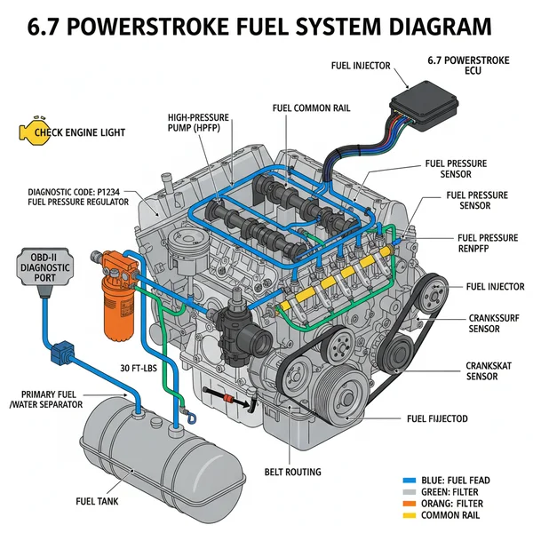 6.7 powerstroke fuel system diagram diagram with labeled components and explanations