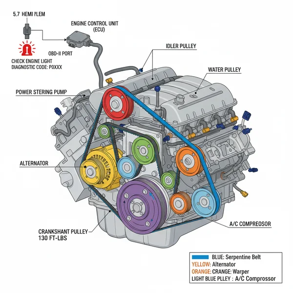 belt routing 5.7 hemi serpentine belt diagram diagram with labeled components and explanations