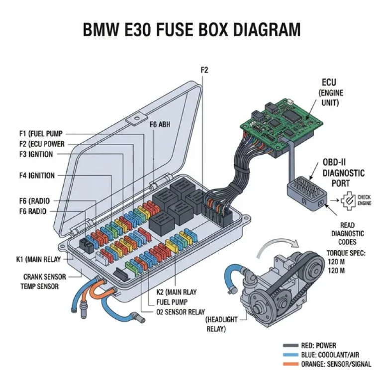 bmw e30 fuse box diagram diagram with labeled components and explanations