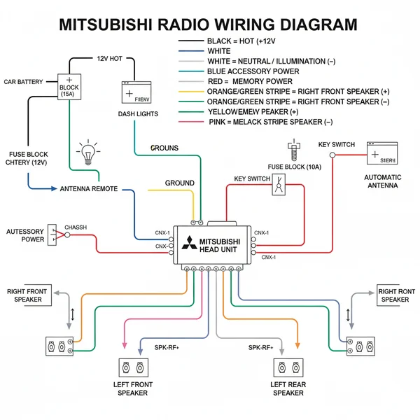 color code mitsubishi radio wiring diagram diagram with labeled components and explanations