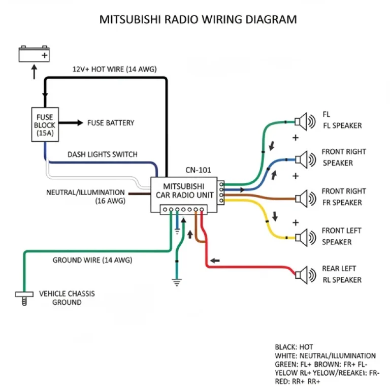 color code mitsubishi radio wiring diagram diagram with labeled components and explanations