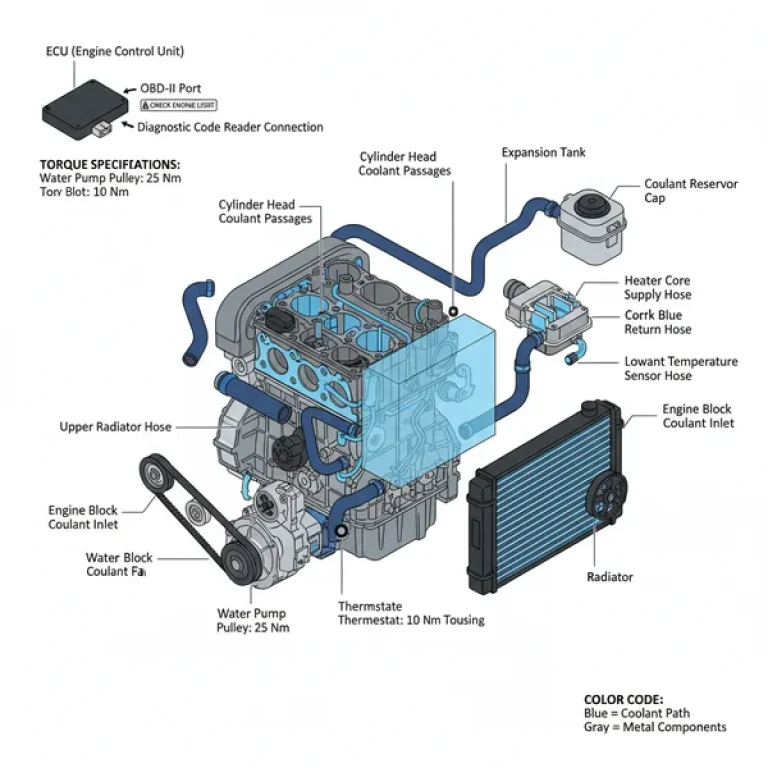 cooling system vw 2.0 engine parts diagram diagram with labeled components and explanations