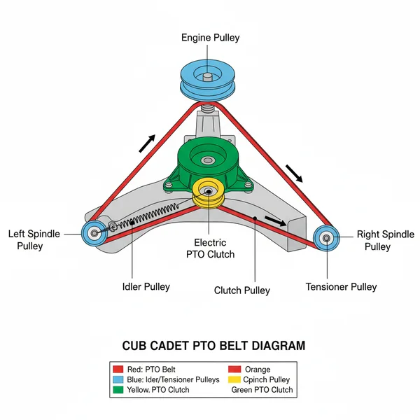cub cadet pto belt diagram diagram with labeled components and explanations