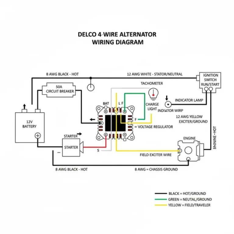 delco 4 wire alternator wiring diagram diagram with labeled components and explanations