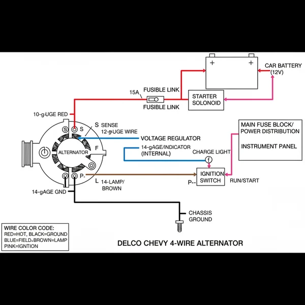 delco chevy 4 wire alternator wiring diagram diagram with labeled components and explanations
