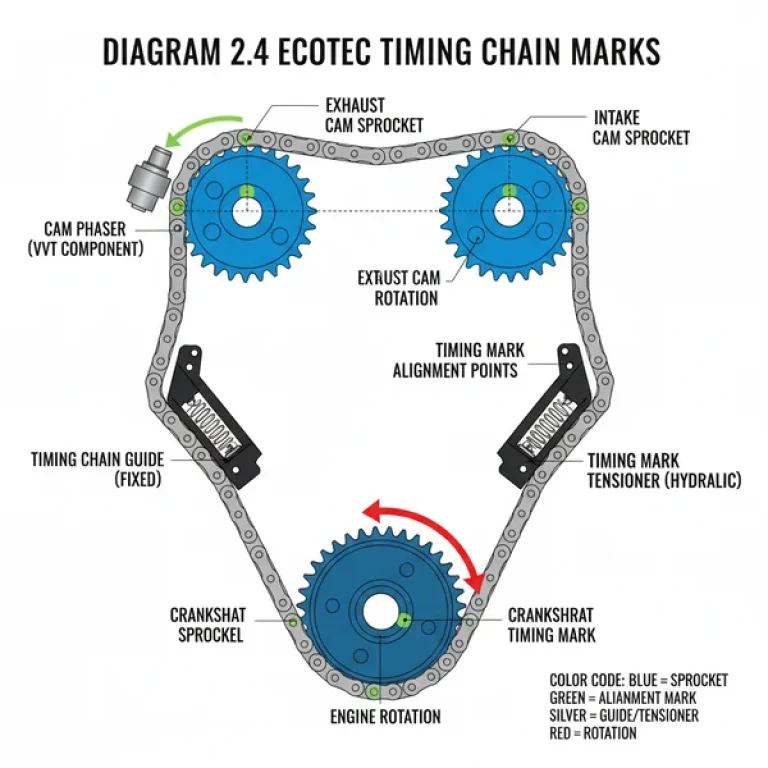 diagram 2.4 ecotec timing chain marks diagram with labeled components and explanations