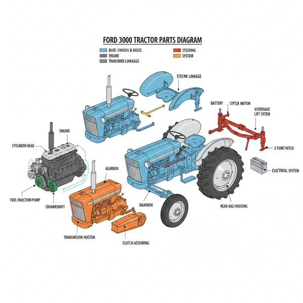 ford 3000 tractor parts diagram diagram with labeled components and explanations
