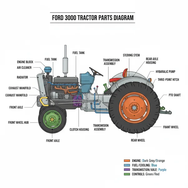 ford 3000 tractor parts diagram diagram with labeled components and explanations