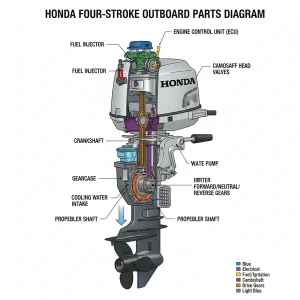 four stroke outboard honda outboard parts diagram diagram with labeled components and explanations