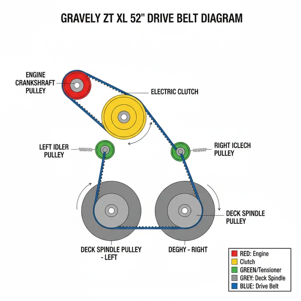 gravely zt xl 52 drive belt diagram diagram with labeled components and explanations