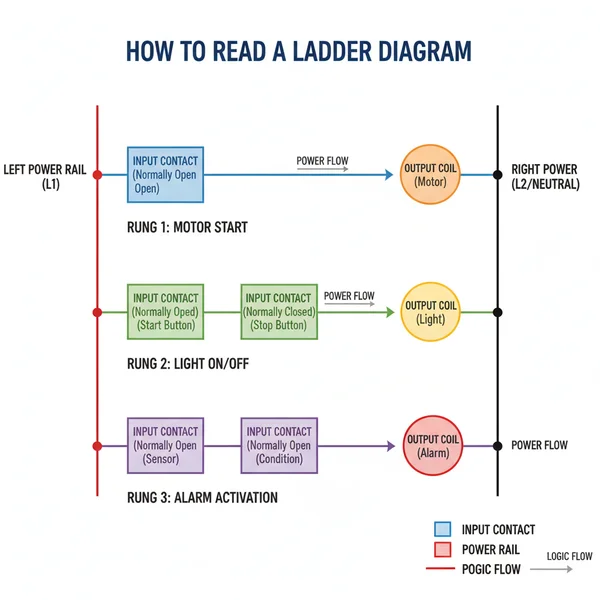 how to read a ladder diagram diagram with labeled components and explanations