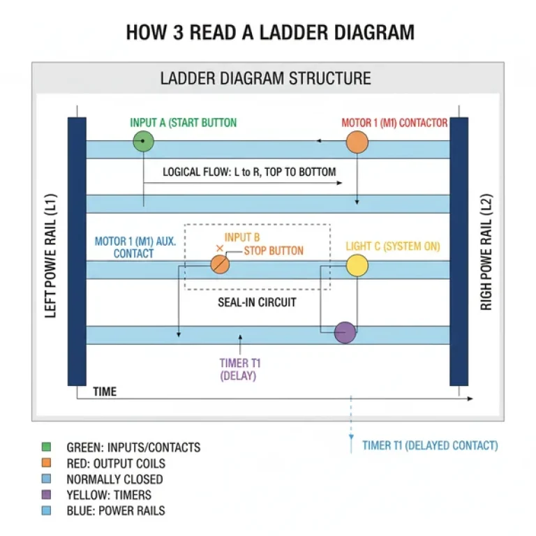 how to read a ladder diagram diagram with labeled components and explanations