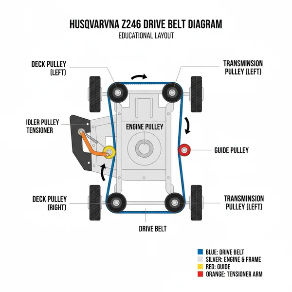 husqvarna z246 drive belt diagram diagram with labeled components and explanations