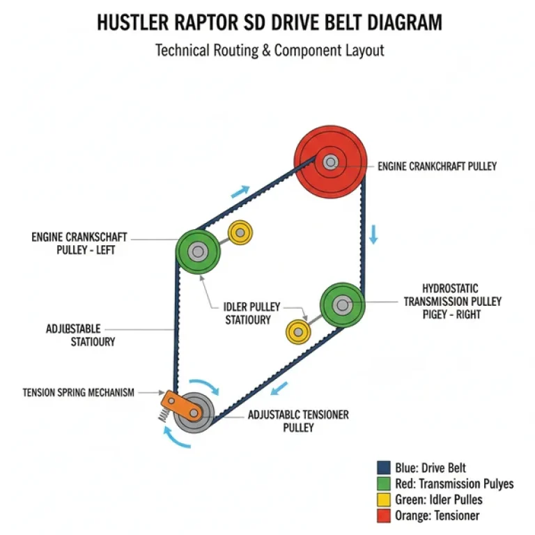 hustler raptor sd drive belt diagram diagram with labeled components and explanations
