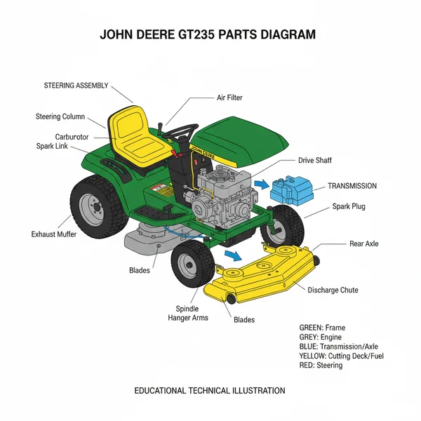 john deere gt235 parts diagram diagram with labeled components and explanations