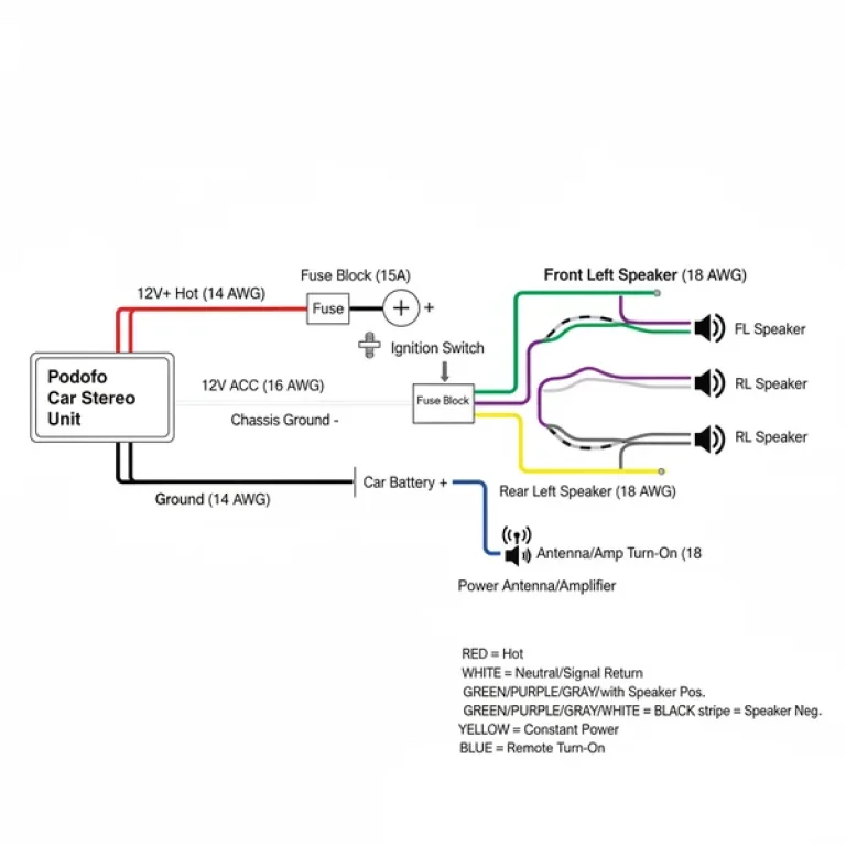 podofo car stereo wiring diagram diagram with labeled components and explanations