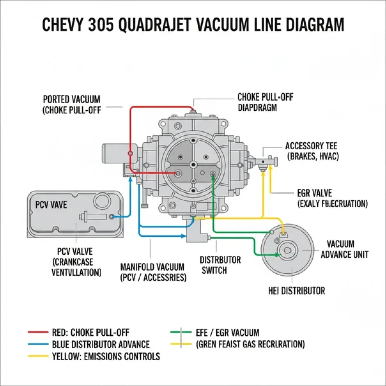 quadrajet vacuum line diagram for chevy 305 diagram with labeled components and explanations