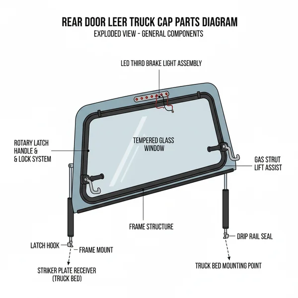 rear door leer truck cap parts diagram diagram with labeled components and explanations