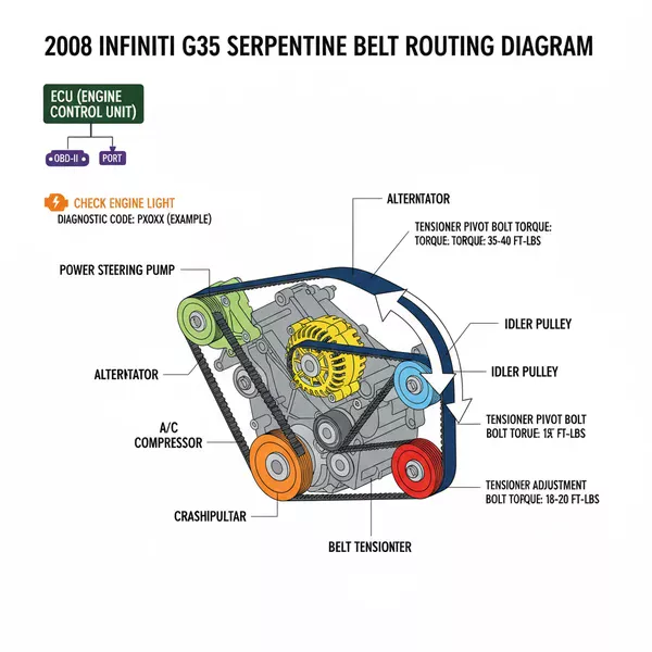 2008 infiniti g35 serpentine belt diagram diagram with labeled components and explanations