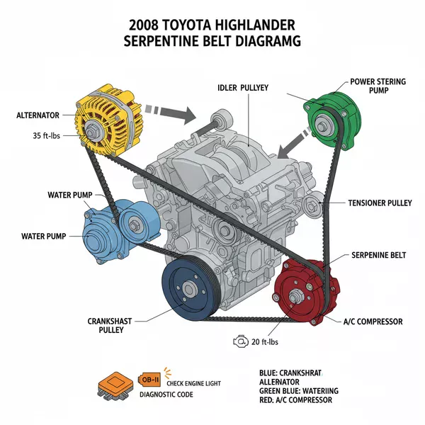 2008 toyota highlander serpentine belt diagram diagram with labeled components and explanations