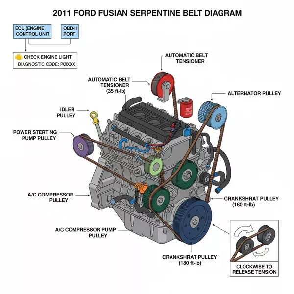 2011 ford fusion serpentine belt diagram diagram with labeled components and explanations