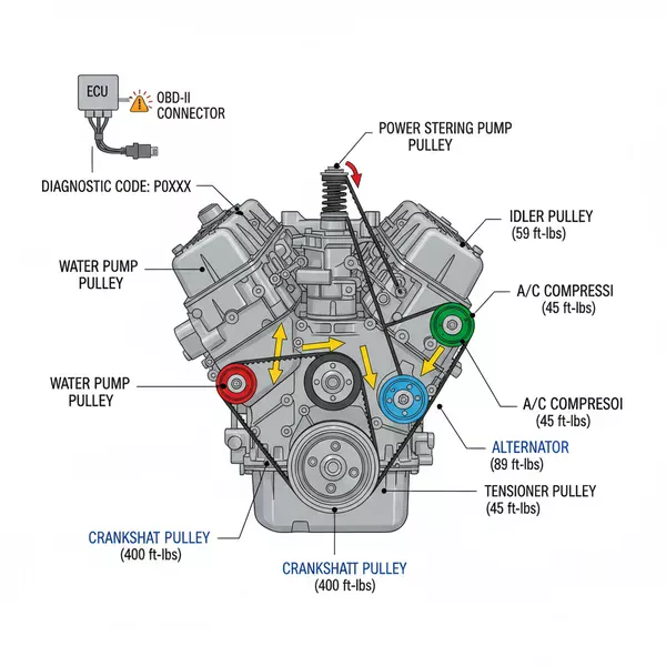 2012 6.7 cummins serpentine belt diagram diagram with labeled components and explanations