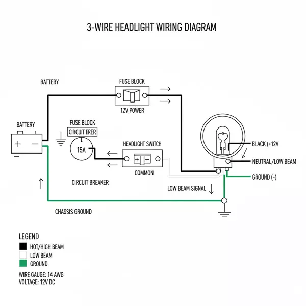 3 wire headlight wiring diagram diagram with labeled components and explanations