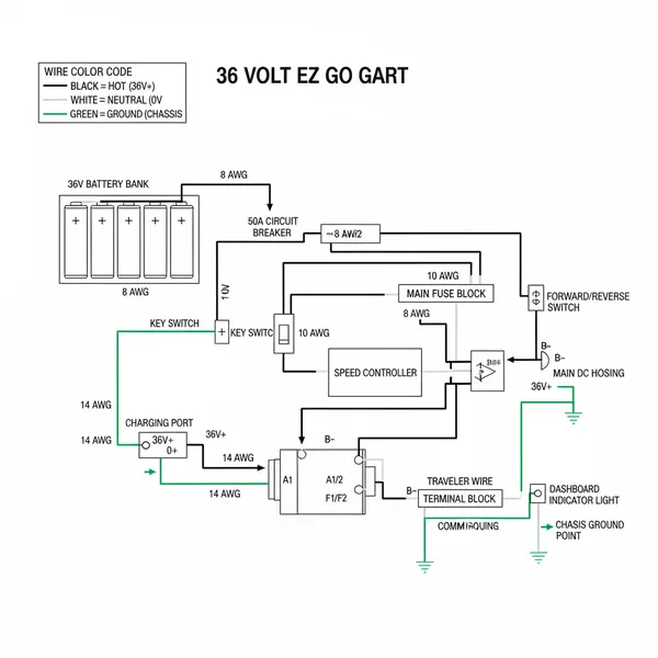 36 volt ez go golf cart wiring diagram diagram with labeled components and explanations