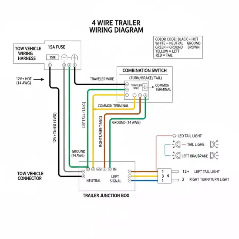 4 wire trailer wiring diagram diagram with labeled components and explanations