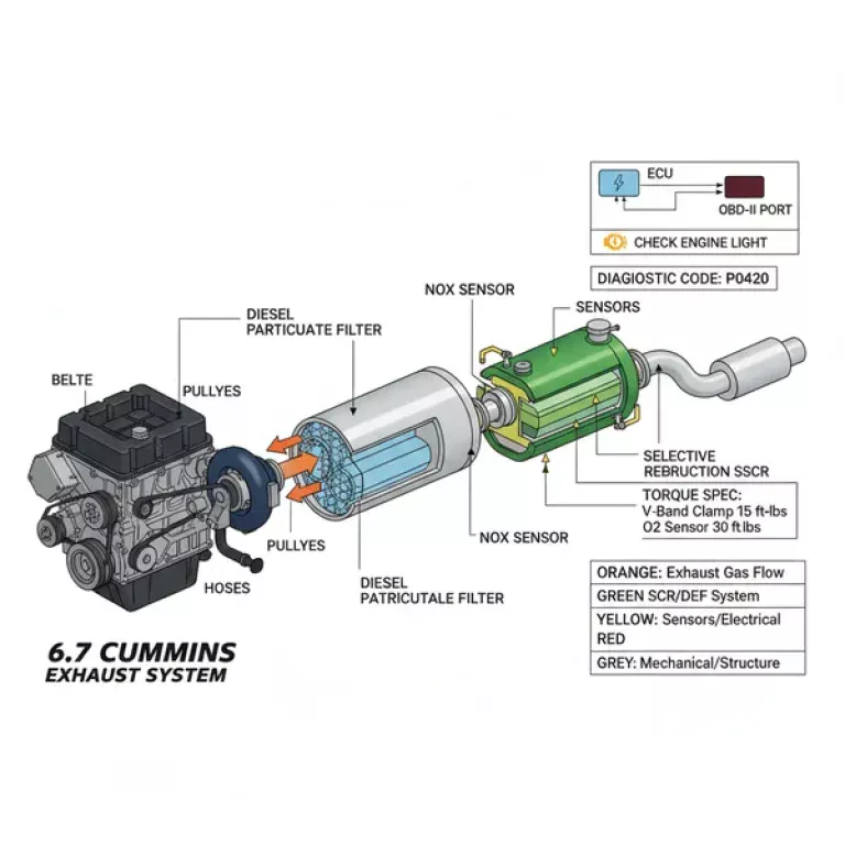6.7 cummins exhaust system diagram diagram with labeled components and explanations