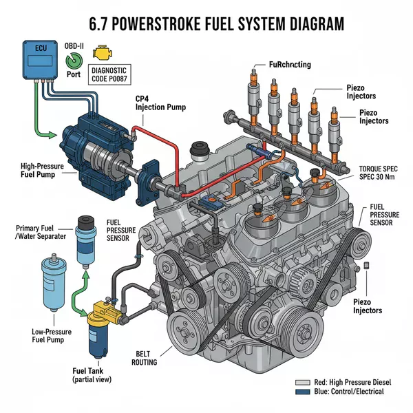 6.7 powerstroke fuel system diagram diagram with labeled components and explanations
