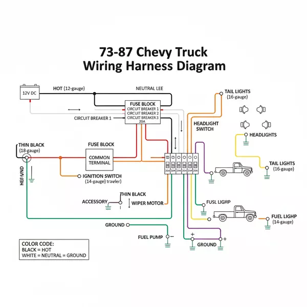 73-87 chevy truck wiring harness diagram diagram with labeled components and explanations