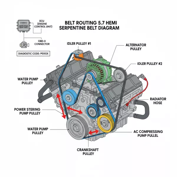 belt routing 5.7 hemi serpentine belt diagram diagram with labeled components and explanations