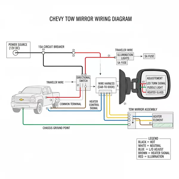chevy tow mirror wiring diagram diagram with labeled components and explanations