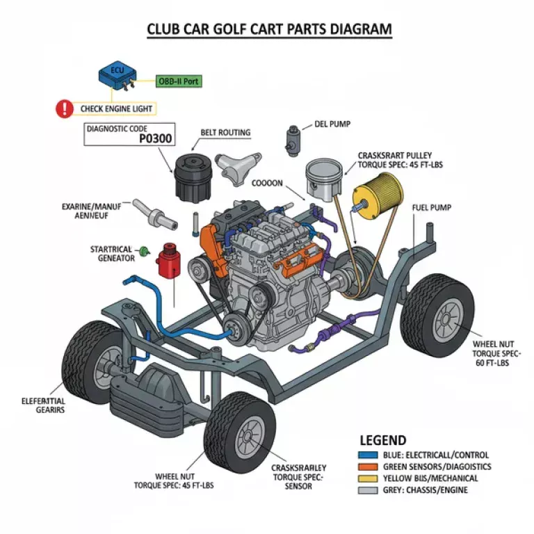 club car golf cart parts diagram diagram with labeled components and explanations
