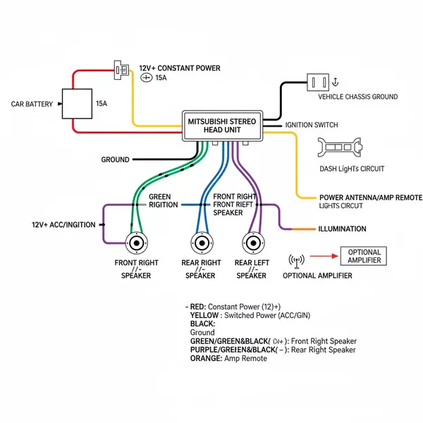 color code factory wiring mitsubishi stereo wiring diagram diagram with labeled components and explanations